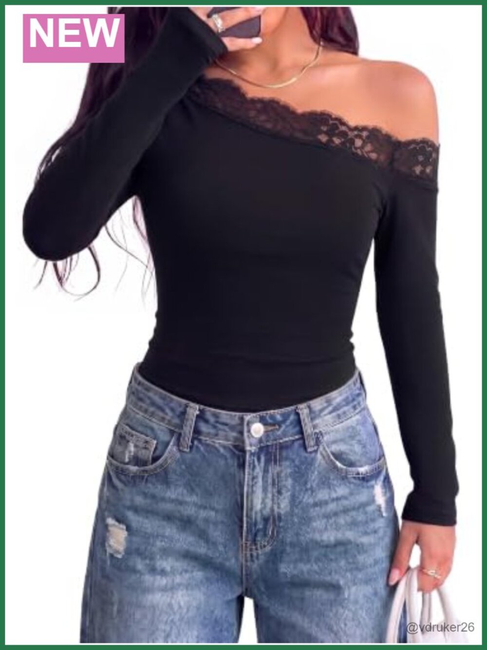Womens Lace Off Shoulder Long Sleeve Slim Fit Casual Fall Top